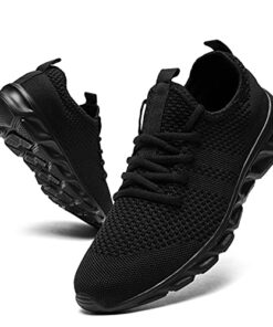 Tvtaop Tennis Shoes for Mens Athletic Running Shoes Lightweight Casual Sneakers Non Slip Walking Gym Sport Shoes Black,Mens Size 12