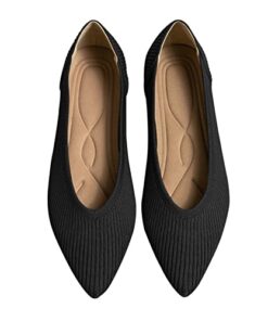 TINGRISE Women’s Flats Shoes Pointed Toe Knit Ballet Comfortable Dressy Slip On Flat Black US7