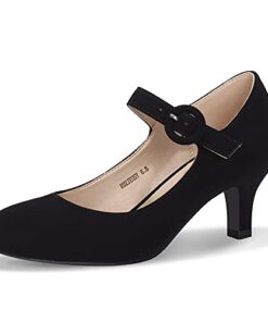 IDIFU Women’s Jessy Dress Mary Jane Shoes Low Kitten Heels Closed Round Toe Office Work Wedding Pumps (Black Nubuck, 6.5 M US)