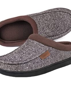 ULTRAIDEAS Men’s Nealon Moccasin Clog Slipper, Slip on Indoor/Outdoor House Shoes(Coffee/Gray, 9-10)