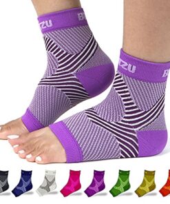 BLITZU Ankle Compression Sleeves for Plantar Fasciitis, Achilles Tendonitis Relief. Foot Compression Sleeve for Heel Spurs, Foot Swelling, Fatigue & Sprain Arch Support Brace for Work, Gym Purple L-XL