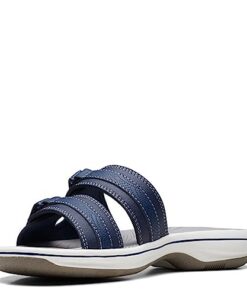 Clarks Women’s Breeze Piper Slide Sandal, Navy Synthetic, 8