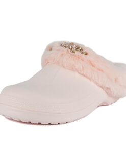 Juicy Couture Womens Fur Lined Clogs Indoor Outdoor Mules JC Warm and Fuzzy Shoes with Stylish Crown Emblem -Cora Blush-9