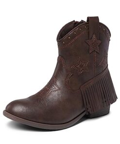 DREAM PAIRS Girls Cowgirl Cowboy Ankle Western Boots Side Zipper Riding Shoes with Tassel Sdbo2302K Brown Size 5 Big Kid