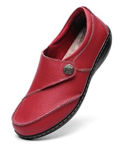 Geoeleph Women’s Red Loafers Casual Slip On Comfort Walking Flats Leather Driving Moccasins 1608-HON075