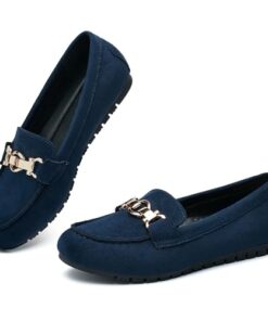 Cvistpieo Loafers for Women Casual Moccasins Women’s Comfortable & Lightweight Penny Loafers Slip On Flat Shoes Suede Navy Blue Size 8.5