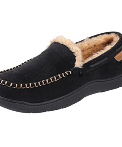 Zigzagger Men’s Moccasin Slippers Memory Foam House Shoes, Indoor and Outdoor Warm Loafer Slippers, Black, 11.5 M US