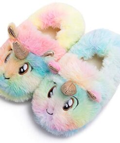 eccbox Toddler Boys Girls Cute Slippers Unicorn Fluffy Fuzzy Winter Warm Slippers Cartoon Animal Plush Indoor House Slip-on Shoes (Pink Unicorn, numeric_6)