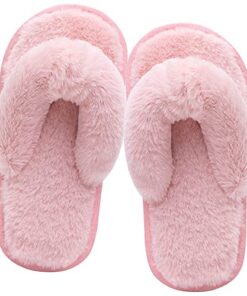 Eichzhushp Kids Flip Flop Slippers Soft Plush Fuzzy House Home Thong Slippers for Boys and Girls Open Toe Indoor Outdoor Warm Comfy Slip On (10.5-11, Pink, numeric_10_point_5)