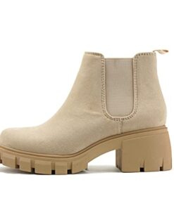 Soda PIONEER ~ Women Lug Sole Mid Heel Chelsea Fashion Ankle Bootie w/Double Elastic Gore (LT-Wheat, numeric_8)