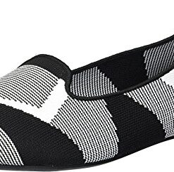 Skechers Women’s Cleo-Sherlock-Engineered Knit Loafer Skimmer Ballet Flat, Black/White, 10