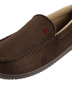 IZOD Men’s Classic Two-Tone Moccasin Slipper, Winter Warm Slippers with Memory Foam, Size 7-8, Solid Brown