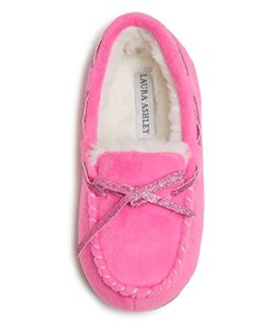 Laura Ashley Girls Moccasin with Faux Fur Lining, Indoor Outdoor Easy to Wear Home Shoes for Kids