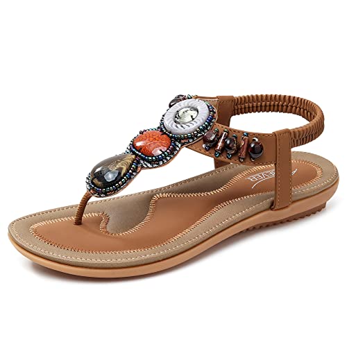 SHIBEVER Flat Sandals for Women Dressy: Size 7 Summer Comfort Dress Sandals – Comfortable Walking Dressy Ankle Strap Flats Womens Sandal Brown
