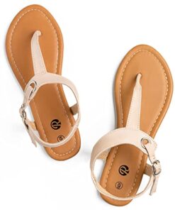 Rekayla Flat Thong Sandals with T-Strap and Adjustable Ankle Buckle for Women Nude 085