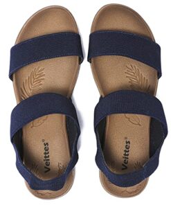 Veittes Women’s Flat Sandals – Casual Soft One Band Elastic Ankle Strap Flat Sandals.(2107021-2,BL/EB,9)