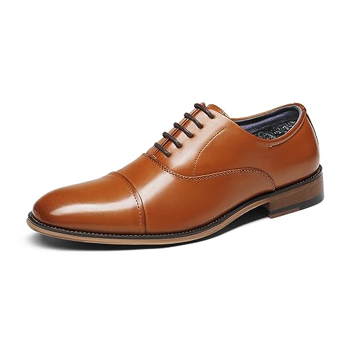 Bruno Marc Mens Lace Up Soft Cap-Toe Formal Dress Shoes, 2/Brown – 15 (Oxford)