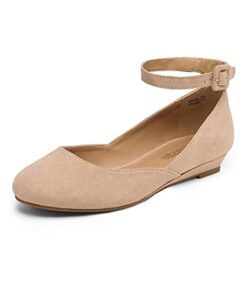 DREAM PAIRS Womens Low Wedge Ankle Strap Casual Flats Shoes, Nude Suede – 8 (Revona)