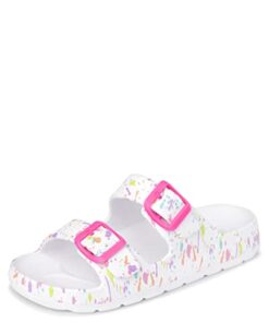 The Children’s Place Girls Double Buckle Slip On Slide Sandals, White Paint Splatter, 12 US Unisex Little Kid