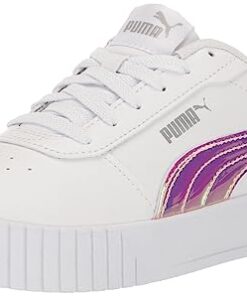 PUMA Carina 2.0 Holographic Sneaker, White Silver, 4 US Unisex Big Kid