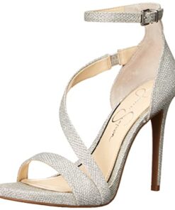 Jessica Simpson Women’s Rayli Ankle Strap Heeled Sandal, Silver, 10