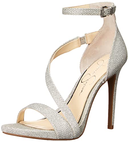 Jessica Simpson Women’s Rayli Ankle Strap Heeled Sandal, Silver, 10