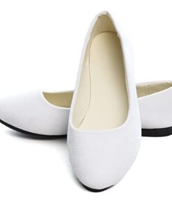 Dear Time Women Casual Flat Shoes Comfortable Slip on Pointed Toe Ballet Flats White US 7