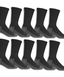 Fruit of the Loom Men’s Work Gear Everyday Work Crew Socks (10 Pack), Black, Medium (6 – 12)