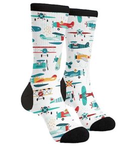 Unisex Fun Novelty Crazy Crew Socks Funny Airplanes Dress Socks