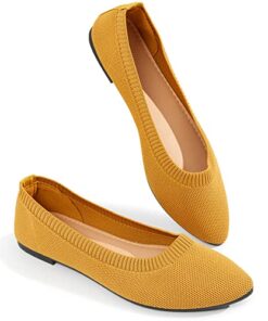 BABUDOG Women’s Mesh Flats Shoes Pointed-Toe Dress Shoes for Women Black Flats Shoes Comfortable Memory Foam Flats Shoes(Yellow.US5)