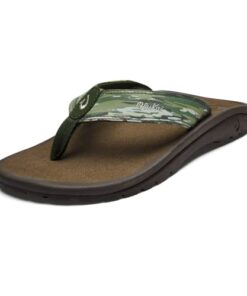 OLUKAI Ohana Pa’i Men’s Beach Sandals, Quick-Dry Flip-Flops, Water Resistant & Lightweight, Ultra Comfortable Fit, Husk/Wai Camo, 11