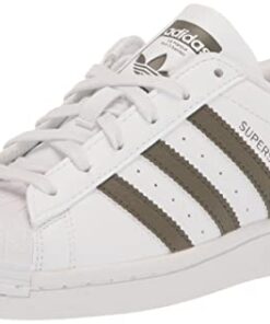 adidas Originals Superstar Sneaker, White/Olive Strata/White, 4 US Unisex Big Kid
