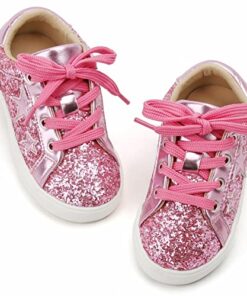 GINFIVE Toddler Girls Sneakers Little Girls Slip On Shoes Pink Glitter Sneakers Todder 7