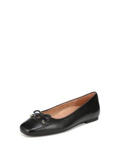 Vionic Women’s Hyacinth Klara Flat Square Ballet Flat- Supportive Dressy Slip On Comfort Shoes Black Nappa Leather 8.5 Wide