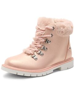 DREAM PAIRS Girls Side Zipper Lace up Faux Fur Ankle Boots SDBO213K Pink/PU Size 3 Little Kid