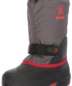 Kamik Unisex-Child Waterbug5 Snow Boot, Charcoal/Red, 1 US Little Kid