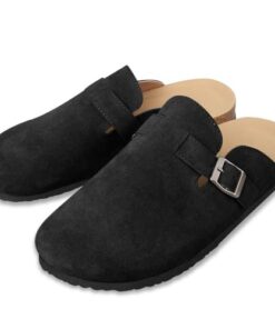 WINSEAD Clogs for Women Men Dupes Unisex Slip-on Potato Shoes Footbed Suede Cork Clogs and Mules Black