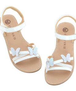 FLYFUPPY Girls Sandals Kids Strap Flat Sandals Open Toe Summer butterfly Casual Sandals US 13 Little Kid White