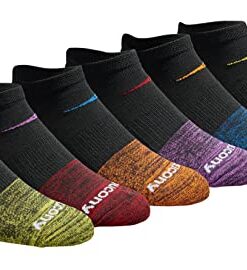 Saucony Men’s Multi-Pack Mesh Ventilating Comfort Fit Performance No-Show Socks, Fashion Tipped Black (6 Pairs), 8-12