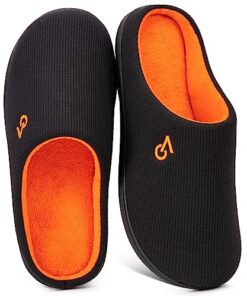 VeraCosy Men’s Two-Tone Memory Foam House Slippers w/Indoor Outdoor Durable Rubber Sole (Orange, 9-10 US)