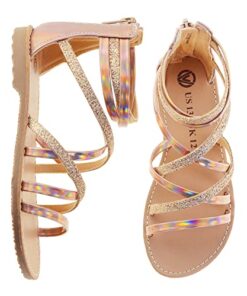 Vonair Girls Sandals Strappy Gladiator with Zipper Comfort Summer Shoes Gold US 1