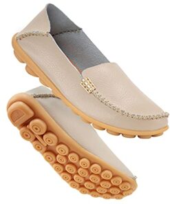 DUOYANGJIASHA Women’s Comfortable Loafers Casual Round Toe Moccasins Wild Driving Flats Soft Walking Shoes Women Slip On Beige