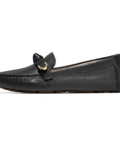 Cole Haan Women’s Evelyn Bow Driver Driving Style Loafer, Black Leather, 8.5