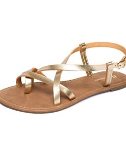 Women’s Gladiator Flat Sandals Fisherman Strappy Sandals Ankle Strap Sandals (8.5, New Gold)