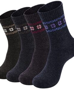 NinetoFiveLife Pack of 4 Womens Merino Wool Socks Winter Hiking Socks Knit Outdoor Recreation Socks Warm Soft and Comfortable Size 5 to 9