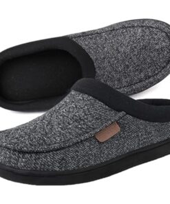 ULTRAIDEAS Men’s Nealon Moccasin Clog Slipper, Slip on Indoor/Outdoor House Shoes(Black/Gray, 11-12)