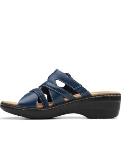 Clarks Women’s Merliah Holly Slide Sandal, Navy Leather, 8