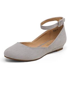 DREAM PAIRS Womens Low Wedge Ankle Strap Casual Flats Shoes, Grey Suede – 9.5 (Revona)