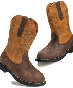 DADAWEN Kids Cowgirl Cowboy Western Boots Boys Girls Mid Calf Riding Shoes With Side Zipper (Toddler/Little Kid/Big Kid) Brown/Tan US Size 11 M Little Kid