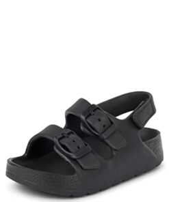 The Children’s Place Baby Boys and Toddler Double Buckle Sandals with Backstrap Slide, Black, 7